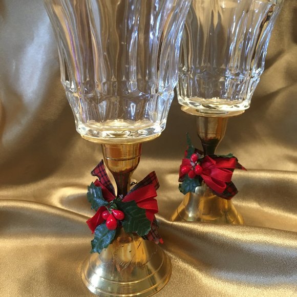Other - Pair Vintage Brass Bell Candleholders With Glass Votives